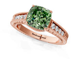 Rose gold Fancy Green Cushion Cut Diamond Ring with Milgrain Pavé Band and Four-Prong Setting_21
