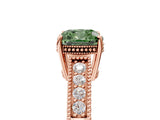 Rose gold Fancy Green Cushion Cut Diamond Ring with Milgrain Pavé Band and Four-Prong Setting_25