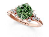 Rose gold Fancy Green Cushion Cut Diamond Ring with Side Stones and Four-Prong Setting_95