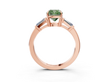Rose gold Fancy Green Cushion  Cut Diamond Ring with Tapered Baguette Side Stones in Four-Prong Setting_6
