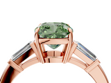Rose gold Fancy Green Cushion  Cut Diamond Ring with Tapered Baguette Side Stones in Four-Prong Setting_7