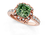 Rose gold Fancy Green Cushion Cut Diamond Scalloped Halo Engagement Ring with Round Shared Prong Band_13