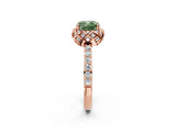 Rose gold Fancy Green Cushion Cut Diamond Scalloped Halo Engagement Ring with Round Shared Prong Band_14