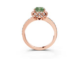 Rose gold Fancy Green Cushion Cut Diamond Scalloped Halo Engagement Ring with Round Shared Prong Band_15