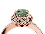 Rose gold Fancy Green Cushion Cut Diamond Scalloped Halo Engagement Ring with Round Shared Prong Band_16