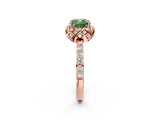 Rose gold Fancy Green Cushion Cut Diamond Scalloped Halo Engagement Ring with Round Shared Prong Band_26