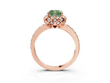 Rose gold Fancy Green Cushion Cut Diamond Scalloped Halo Engagement Ring with Round Shared Prong Band_27