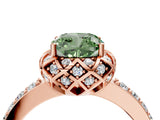 Rose gold Fancy Green Cushion Cut Diamond Scalloped Halo Engagement Ring with Round Shared Prong Band_28