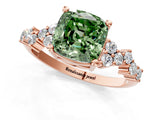 Rose gold Fancy Green Cushion Cut Diamond Scattered Round Accent Ring with Prong Setting_13