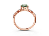 Rose gold Fancy Green Cushion Cut Diamond Scattered Round Accent Ring with Prong Setting_15