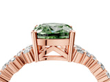 Rose gold Fancy Green Cushion Cut Diamond Scattered Round Accent Ring with Prong Setting_16