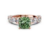 Rose gold Fancy Green Cushion Cut Diamond Side Stone Engagement Ring with Four-Prong Setting_24