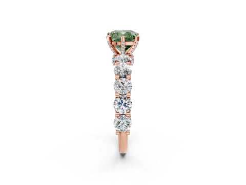 Rose gold Fancy Green Cushion Cut Diamond Side Stone Engagement Ring with Four-Prong Setting_26