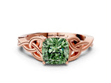 Rose gold Fancy Green Cushion Cut Diamond Solitaire Celtic Knot Ring with Four-Prong Setting_74