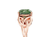 Rose gold Fancy Green Cushion Cut Diamond Solitaire Celtic Knot Ring with Four-Prong Setting_79