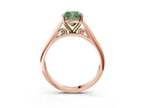 Rose gold Fancy Green Cushion Cut Diamond Solitaire Engagement Ring with Cathedral Setting and Four-Prong Mount_105