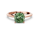 Rose gold Fancy Green Cushion Cut Diamond Solitaire Engagement Ring with Classic Band and Four-Prong Setting_101
