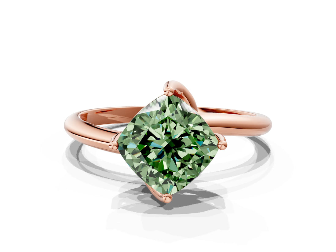 Rose gold Fancy Green Cushion Cut Diamond Solitaire Engagement Ring with Four-Prong Setting and Classic Band_19