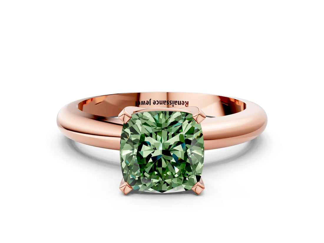 Rose gold Fancy Green Cushion Cut Diamond Solitaire Engagement Ring with Round Band and Four-Prong Setting_137