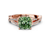 Rose gold Fancy Green Cushion Cut Diamond Solitaire Engagement Ring with Twisted Pavé Band and Four-Prong Setting_44