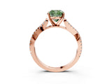 Rose gold Fancy Green Cushion Cut Diamond Solitaire Engagement Ring with Twisted Pavé Band and Four-Prong Setting_47