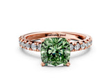 Rose gold Fancy Green Cushion Cut Diamond Solitaire Pavé Engagement Ring with Round Band and Prong Setting_56