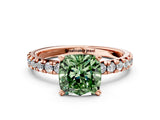 Rose gold Fancy Green Cushion Cut Diamond Solitaire Pavé Engagement Ring with Round Band and Prong Setting_74