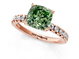 Rose gold Fancy Green Cushion Cut Diamond Solitaire Pavé Engagement Ring with Round Band and Prong Setting_75