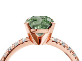 Rose gold Fancy Green Cushion Cut Diamond Solitaire Pavé Engagement Ring with Round Band and Prong Setting_78