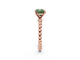Rose gold Fancy Green Cushion Cut Diamond Solitaire Ring with Beaded Band and Prong Setting_293