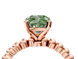 Rose gold Fancy Green Cushion Cut Diamond Solitaire Ring with Beaded Band and Prong Setting_295