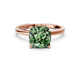Rose gold Fancy Green Cushion Cut Diamond Solitaire Ring with Classic Band and Four-Prong Setting
