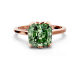 Rose gold Fancy Green Cushion Cut Diamond Solitaire Ring with Flower Prong Setting and Classic Band_87