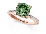 Rose gold Fancy Green Cushion Cut Diamond Solitaire Ring with Four-Prong Setting and Pavé Band_4