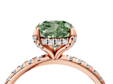 Rose gold Fancy Green Cushion Cut Diamond Solitaire Ring with Four-Prong Setting and Pavé Band_7