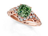 Rose gold Fancy Green Cushion Cut Diamond Solitaire Ring with Hidden Halo and Pavé Band_28