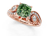 Rose gold Fancy Green Cushion Cut Diamond Solitaire Ring with Milgrain Pavé Band and Four-Prong Setting_181