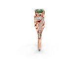 Rose gold Fancy Green Cushion Cut Diamond Solitaire Ring with Milgrain Pavé Band and Four-Prong Setting_182