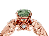 Rose gold Fancy Green Cushion Cut Diamond Solitaire Ring with Milgrain Pavé Band and Four-Prong Setting_184