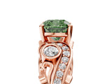 Rose gold Fancy Green Cushion Cut Diamond Solitaire Ring with Milgrain Pavé Band and Four-Prong Setting_185