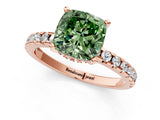 Rose gold Fancy Green Cushion Cut Diamond Solitaire Ring with Pavé Band and Four-Prong Setting_81