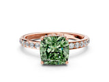 Rose gold Fancy Green Cushion Cut Diamond Solitaire Ring with Pavé Band and Hidden Halo_20