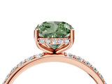 Rose gold Fancy Green Cushion Cut Diamond Solitaire Ring with Pavé Band and Hidden Halo_24