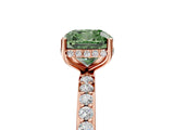 Rose gold Fancy Green Cushion Cut Diamond Solitaire Ring with Pavé Band and Hidden Halo_25