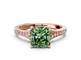 Rose gold Fancy Green Cushion Cut Diamond Solitaire Ring with Pavé Band and Prong Setting_12