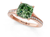 Rose gold Fancy Green Cushion Cut Diamond Solitaire Ring with Pavé Band and Prong Setting_13