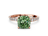 Rose gold Fancy Green Cushion Cut Diamond Solitaire Ring with Pave Band and Four Prong Setting_73