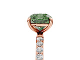 Rose gold Fancy Green Cushion Cut Diamond Solitaire Ring with Pave Band and Four Prong Setting_78