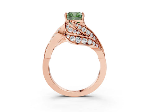 Rose gold Fancy Green Cushion Cut Diamond Solitaire Ring with Prong Setting and Twisted Pavé Band_3