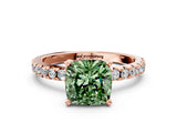 Rose gold Fancy Green Cushion Cut Diamond Solitaire Ring with Round  Pavé Band and Four-Prong Setting_36